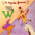 Dessin en deux couleurs principales, orange et violet.
