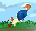 Illustration numérique d'un renard habillé qui se gonfle avec une pompe de matelas pneumatique.