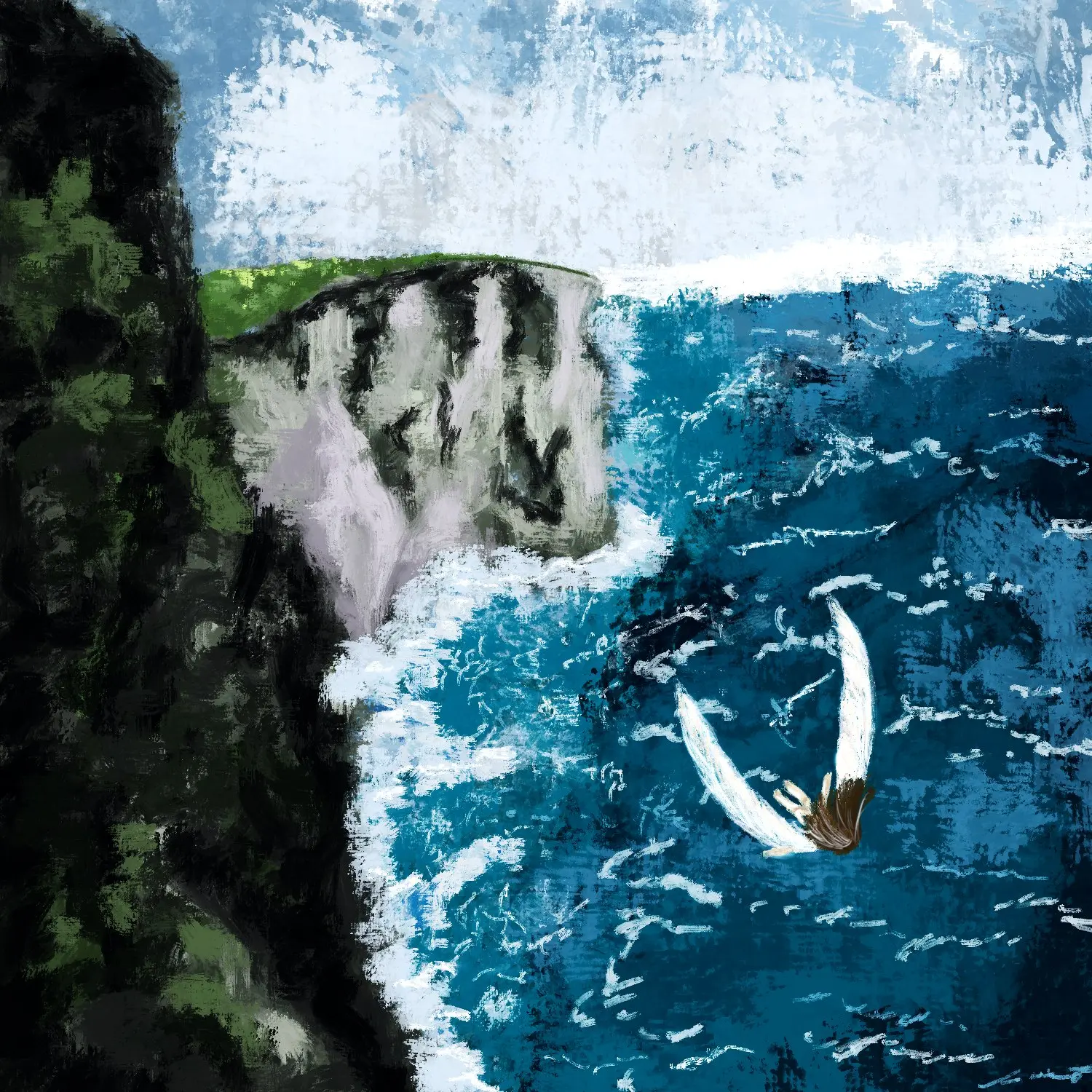 une personne saute de la falaise et reprend son envol avec des ailes.