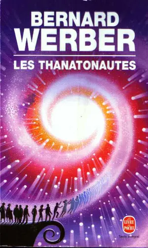 Couverture du livre représentant des âmes translucides dans un entonnoir de couleurs rose et bleue, aspirées dans une spirale.