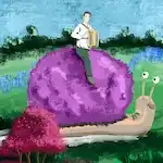 Illustration numérique  d'un escargot géant à fourrure rose.
