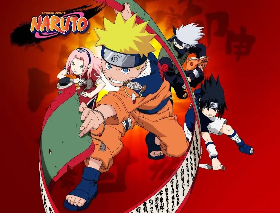 Naruto, Sasuke et Sakura enfants, avec maître Kakashi