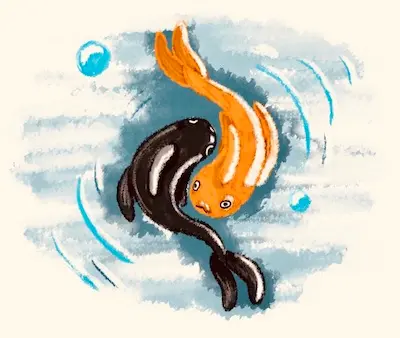 Dessin de deux carpes koï qui se tournent autour comme le Yin et le Yang.