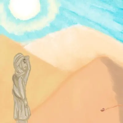 Dunes de sable avec marcheur du désert et scorpion.