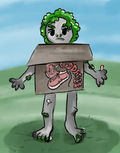Un troll s'est habillé d'un carton de chaussures.