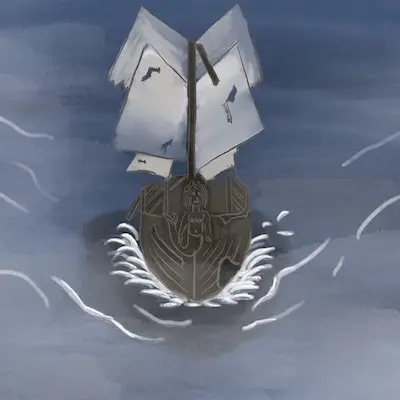 Un bâteau fantôme surgit du brouillard.