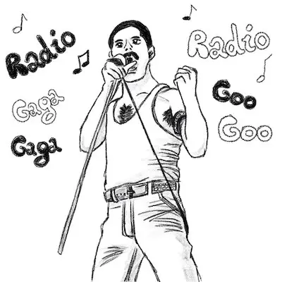 Dessin de Freddie Mercury qui chante.