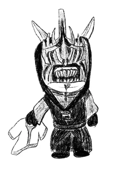 Dessin humoristique de La Bouche de Sauron, le messager de Sauron qui a une sale tête.