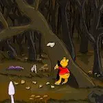 Illustration numérique de  Winnie l'ourson dans la forêt.