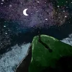 Illustration numérique d'une falaise la nuit.