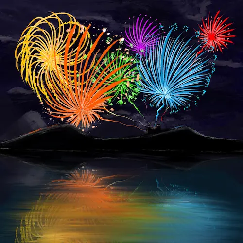 Feux d’artifice sur l’eau.