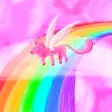 Illustration numérique d'une licorne sur un arc-en-ciel.