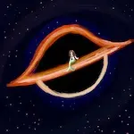 Illustration numérique d'un trou noir avec une sirène sur son horizon des événements.