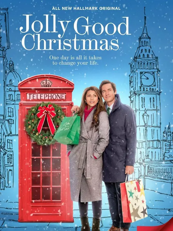 affiche du film représentant une jeune femme et un jeune homme faisant leurs achats de Noël à Londres.