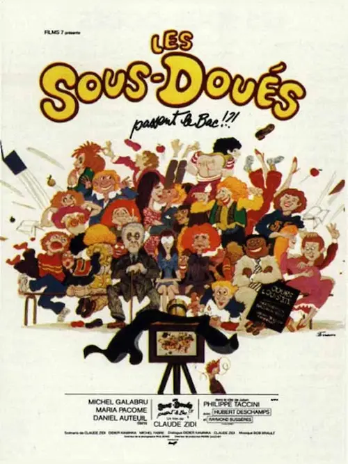 affiche du film sous forme de dessin coloré qui représente de nombreux personages dans des positions et situations grotesques.