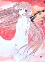 Peinture aquarelle représentant un personnage féminin d'animé japonais.