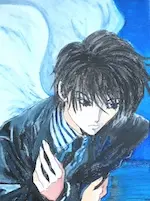 Peinture à l'huile sur toile représentant un ange en costard.
