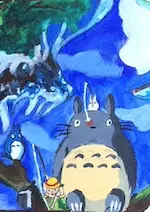 Peinture acrylique sur toile représentant les personnages des films d'animation du studio Ghibli.