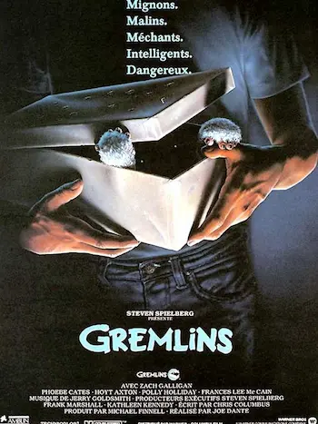 Affiche du film représentant une boîte dont dépassent les pattes blanches d'un petit animal velu.