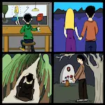 Dessin numérique en 4 cases de BD traçant l'histoire d'un couple.