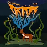 Dessin numérique représentant un cerf avec des bois magiques.