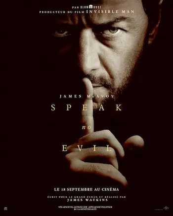 Affiche du film représentant le psychopathe avec son index en travers des lèvres pour demander le silence.