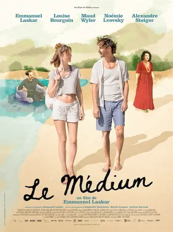 Affiche du film style aquarelle avec les personnages sur la plage.