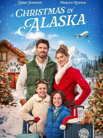 Affiche du film représentant les personnages devant le chalet de Noël, avec les enfants.