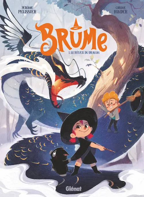 Couverture du tome 1 de la bande dessinée représentant une fillette avec une baguette magique qui affronte un dragon.